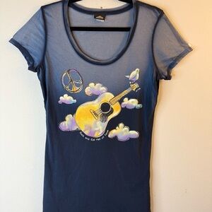 Women's Blue Graphic Button Down Shirt